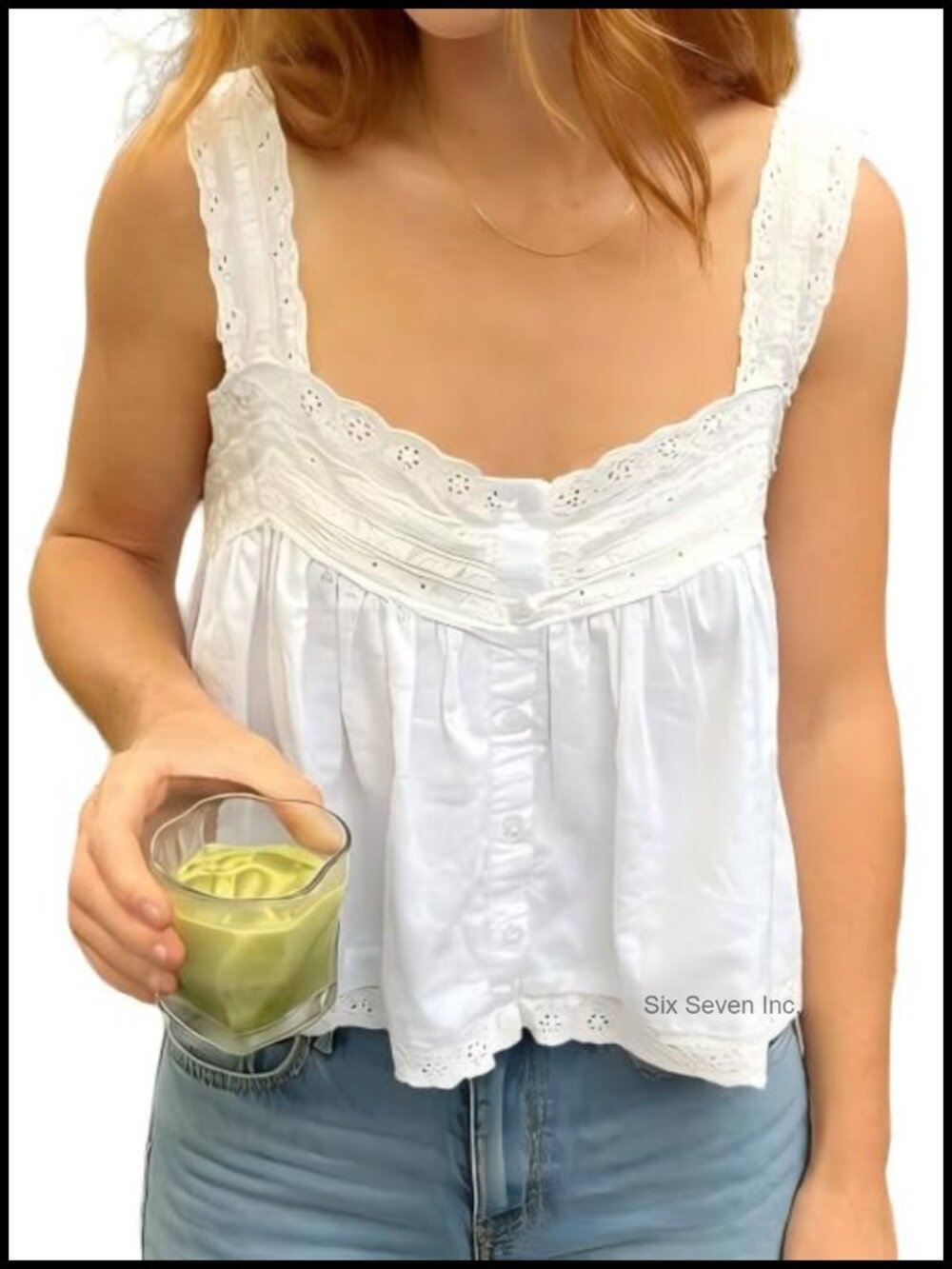Women Y2K Lace Trim Button Up Peplum Tank Top Boho Beach Eyelet Cami